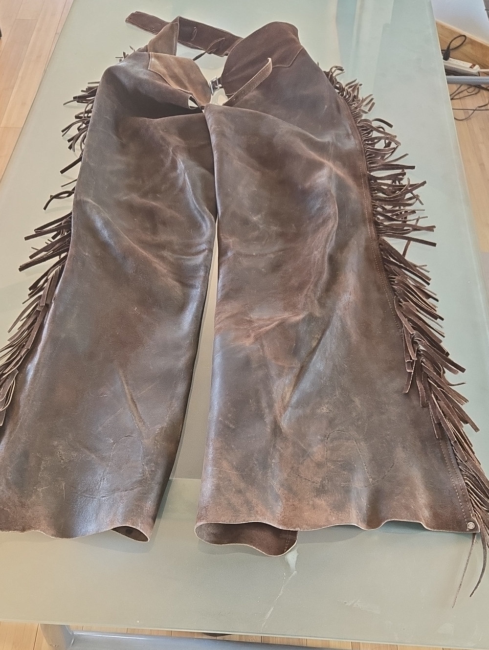 Source Unknown Brown Leather Fringe Men's Chaps